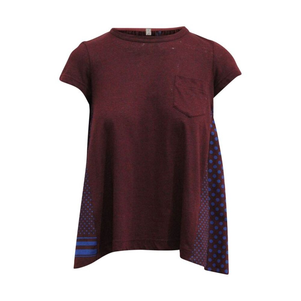 Sacai Panel Printed Pleated Flared T-shirt in Multicolor Linen